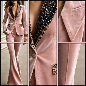 Costume de luxe pour homme en <span class=keywords><strong>velours</strong></span> rose, deux pièces |   <span class=keywords><strong>Ensemble</strong></span> Blazer et Pantalon Évasé à Paillettes pour Soirée Formelle, Respirant pour l'Été - Product Image 2