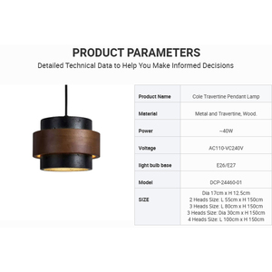 Lampada a Sospensione Stonova di Design, Modello Organico Moderno per <span class=keywords><strong>Cucina</strong></span> e Bar, con Paralume Cilindrico in Travertino e Legno, Fornitura All'Ingrosso di Alta Gamma - Product Image 4