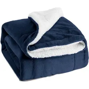 Дешевое пушистое мягкое Флисовое одеяло из микрофибры шерпа Двухслойное темно-синее плюшевое фланелевое одеяло