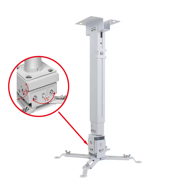 White 10kg Load Capacity 43-65cm Adjustable Projector Ceiling/Wall-Mounted Bracket with Steel Extension Pole for 4K HD