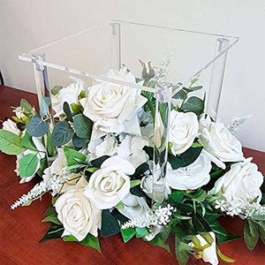 Support de fleurs de mariage de 25cm de haut Colonnes en acrylique Pilier transparent Vases décoratifs Pièce maîtresse de mariage rectangulaire - Product Image 4