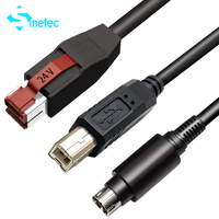 Câble USB vers USB B + Hosiden 3 broches DIN en Y personnalisé, alimenté 24V, avec noyau en ferrite pour imprimante de reçus POS et terminal EPOS