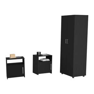 Set Camera da Letto Nero London con Armadio e 2 Comodini Omaha - Product Image 2