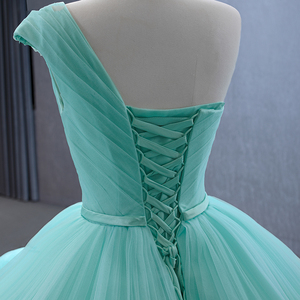 Robe de soirée élégante bleu turquoise pour Sweet 16, sans manches, longueur ras du sol, avec plis en dentelle 3D et volants Rsm231120 - Product Image 6