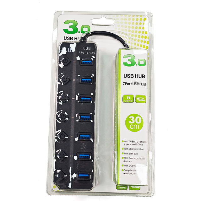 USB 3.0Splitter Multiport Adapter 7 Ports Usb Hub 3.0 With Individual Power Switch for Laptop Computer