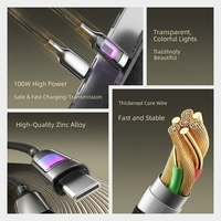 Kabel USB-C Tipe-C 100W Pengisian Cepat dengan Jalinan Nilon dan Lampu LED Berpendar untuk Ponsel, Power Bank & Komputer