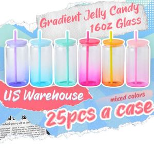 Verre à sublimation en borosilicate transparent de 16 oz avec couvercle, pour soda et bière, motif dégradé bonbon gélifié - Product Image 2