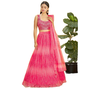 Lehenga choli ชุดเจ้าสาวสำหรับงานแต่งกระจกสีชมพูหรูหราสำหรับโอกาสพิเศษ - Product Image 1