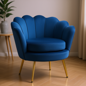 Poltrona in Velluto Blu con Gambe in Metallo Dorato, Stile Moderno per Soggiorno - Product Image 2