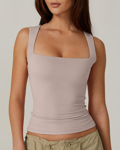 Débardeur d'<span class=keywords><strong>été</strong></span> pour femmes, couleur unie basique, col carré sans manches, respirant, séchage rapide, coupe ajustée, multifonctionnel, décontracté, haut de sport - Product Image 3