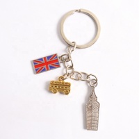 Porte-clés en alliage souvenir de Londres, Grande-Bretagne, avec motif de la couronne et du drapeau britannique, style dessin animé, forme 3D, résistant à l'usure, CHANNEL
