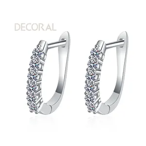 Vòng Cắt Moissanite Kim Cương Bông Tai Thời Trang Đơn Giản Hàng Duy Nhất U Hình Dạng Sterling Silver 925 Hoop Phụ Nữ Món Quà Kỳ Nghỉ