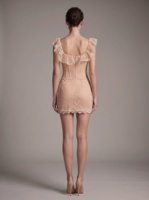 Robe Courte Sexy à Col Carré et Volants en Dentelle pour Femme, Sans Manches, Dos Nu, Coupe Ajustée, Élégante, pour Soirées et Cérémonies