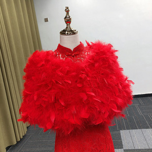 Chal de plumas para mujer, sin mangas, con cuello en V, grueso, de color liso, para invierno, para novias, para cubrir vestidos de boda, al por mayor - Product Image 4