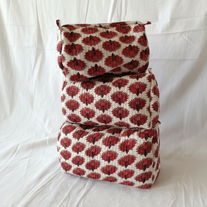 Bolsas de Aseo Hechas a Mano con Estampado en Bloque para Mujer, 3 Piezas, Organizador de Cosméticos con Cremallera para Accesorios de Maquillaje, Capacidad Media - Product Image 1