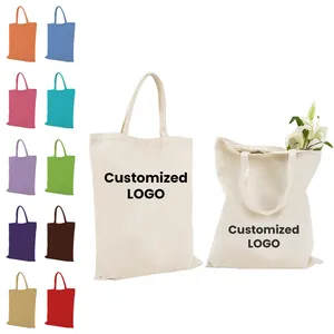 Bolsa de lona de algodón orgánico liso reciclable impresa personalizada bolsa de compras de algodón de lona reutilizable grande con logotipo