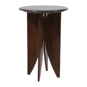 Tavolino Rotondo con Base in Legno di Mango e Piano in Pietra, Decorativo per Soggiorno e Camera da Letto in Spazi Ristretti - Product Image 2