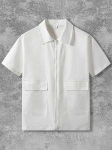 Camicia da <span class=keywords><strong>uomo</strong></span> con Zip estiva camicia da <span class=keywords><strong>uomo</strong></span> 210gsm camicia Casual Casual di alta qualità bianca nera con spalle scoperte - Product Image 2