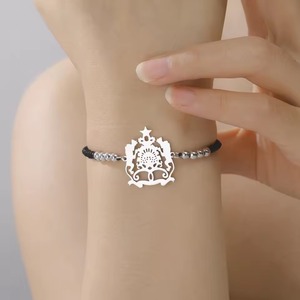 Pulsera <span class=keywords><strong>de</strong></span> Acero Inoxidable para Mujer con Dijes del <span class=keywords><strong>Escudo</strong></span> <span class=keywords><strong>de</strong></span> Armas <span class=keywords><strong>de</strong></span> Marruecos, Emblema del León del Atlas Nacional Marroquí, Pulsera Ajustable con Cuerda Trenzada - Product Image 4