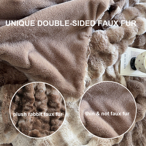 Chăn lông giả thỏ cà phê nhuộm tie dye sang trọng hai lớp mềm mại ấm áp mùa đông cỡ Queen King - Product Image 4