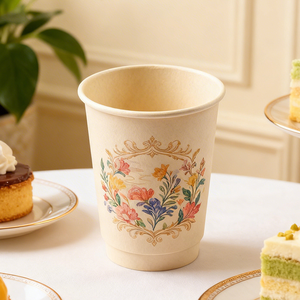 Gobelets à café en papier kraft bambou blanc jetables de qualité supérieure, double paroi, personnalisables, pour cafés et boulangeries. - Product Image 1