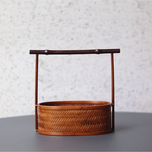 July 7th Handmade <b>Bamboo</b> Lacquer Basket Round Traditional Style Hanging Tea Storage Organizer Fruit Snack <b>Container</b> - Product Image 2