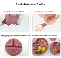 Ensemble de vaisselle pour bébé en silicone micro-ondable sans Bpa ensemble de vaisselle 5 pièces avec plaque à ventouse, bol, cuillère, fourchette, bavoir
