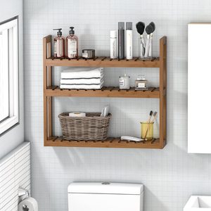 New Arrival Wood Shower Caddy Hanging Estantes De Pared Repisas Flotantes Foldable <strong>3</strong>-<strong>Tiers</strong> Bamboo Wall <strong>Shelves</strong> for Bath Towel - Product Image 3