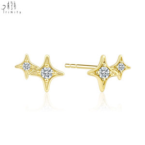 High Quality Wholesale Four-pointed Star Shape Design <b>Fine</b> Jewelry 18K Solid Yellow Gold Real Natural Diamond <b>Fine</b> <b>Stud</b> <b>Earrings</b> - Product Image 2