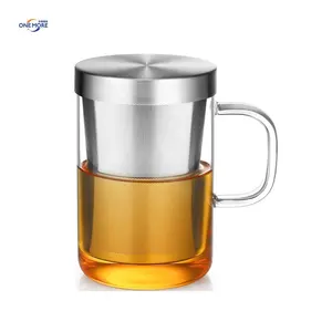 Borosilicate Glass Tea Mug Cup With Stainless Steel Infuser And Lid Loose Leaf Tea Cup For Office