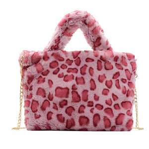Bolso de hombro de felpa con estampado de leopardo para mujer, bolso de piel sintética a la moda, bolso cruzado para mujer - Product Image 3