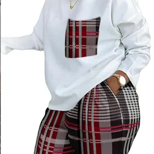 두 조각 정장 패션 간단한 순수 컬러 O 넥 여성 탑 캐주얼 전체 소매 화이트 셔츠 숙녀 티셔츠 바지 세트
