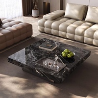 Zayshine Italienischer Minimalistischer Couchtisch mit Schwarzer Metallbasis und Granitplatte Quadratisches Wohnzimmer-Möbelset Schlichte Teetisch-Garnitur