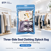 MOQ 100 Sacs personnalisables à fermeture éclair trois côtés, imprimés numériquement, imperméables, avec fenêtre, en plastique PE, pour emballage de chaussettes et vêtements