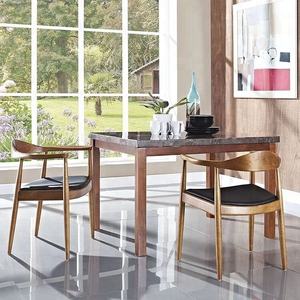 Nordic restaurant furniture, <b>antique</b> wooden <b>frame</b>, leather cushion, Kennedy dining chair, natural presidential solid wood armcha - Product Image 1