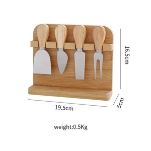 Juego de tabla de cortar de madera maciza para picar pan, fruta, Pizza, bistec, queso con cuchillo de bambú y tenedores, caja de mantequilla de vidrio rectangular - Product Image 5