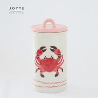 Pot en céramique JOYYE sur le thème de la mer, motif peint à la main de crabes et de poissons, couvercle en corde tressée, pot de conservation hermétique pour aliments
