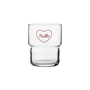 Romantik kalp desen kupası "merhaba" serisi cam bardak su için şarap kahve