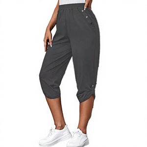 Plus Size Women's Breathable Anti-Wrinkle Canvas Winter Cargo <b>Pants</b> 3/4 Cropped Capri Mid Waist Casual - Product Image 3