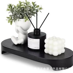 Wooden Desktop <b>Storage</b> <b>Tray</b> Irregular Shape Minimalist Design For Table Organizing Decorative Base Candle Holder - Product Image 4