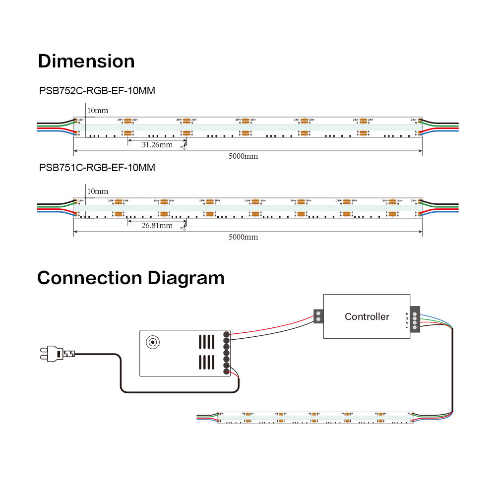 RGB Color-Changing Flexible LED Strip PSB751C 756LEDs DC12V 14W/m IP20 Landscape Remote Control Home Decoration Ambient Light