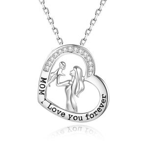 هدايا عيد الأم الرائجة: قلادة فضية عيار 925 بتصميم قلب الأم والطفل مع عبارة 'أحبك للأبد' - Product Image 2