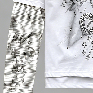 T-shirt surdimensionné personnalisé pour homme, imprimé avec des strass, style streetwear hip-hop, manches longues, t-shirt en tricot gaufré pour homme - Product Image 3