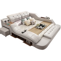 Cadre de lit moderne King avec rangement, LED, lit rembourré de luxe pas cher, lit double en cuir, couverture, lit super king size