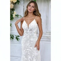 Robes de mariée NDB11188 en dentelle, robes de mariée sirène sexy, robes de mariée en dentelle sans manches, taille personnalisée, blanc ivoire