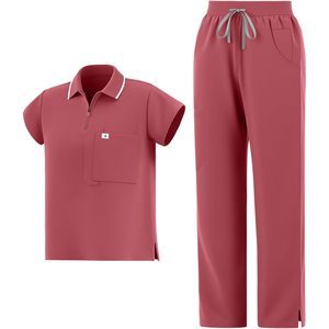 Conjunto de Uniformes Médicos para Mujer FOXA, Top Polo con Cierre y Pantalones Rectos de Mezcla de Algodón - Product Image 5
