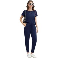 Ensemble de survêtement 2 pièces personnalisé pour femme : Haut à col rond et manches courtes, pantalon de jogging, tenue décontractée, ensembles de détente, ensembles de jogging pour femme