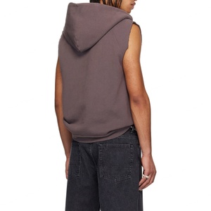<b>Men</b> Thick Heavyweight Cotton <b>Fleece</b> Cropped Boxy Hoodie Raw Edge Raglan Cap Sleeves Zip Closure Sleeveless <b>Vest</b> Hooded Hoodie - Product Image 4