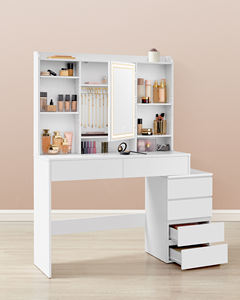 <span class=keywords><strong>VASAGLE</strong></span> <span class=keywords><strong>Coiffeuse</strong></span> de maquillage moderne Miroir à LED blanc Tiroirs de bureau de maquillage Table de toilette lumineuse - Product Image 6