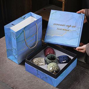 Wholesale Japanese Style Ceramic Clay Tea <b>Cups</b> <b>Sets</b> Gift Box Packaging 180ml 5 <b>Cups</b> in a Box - Product Image 1